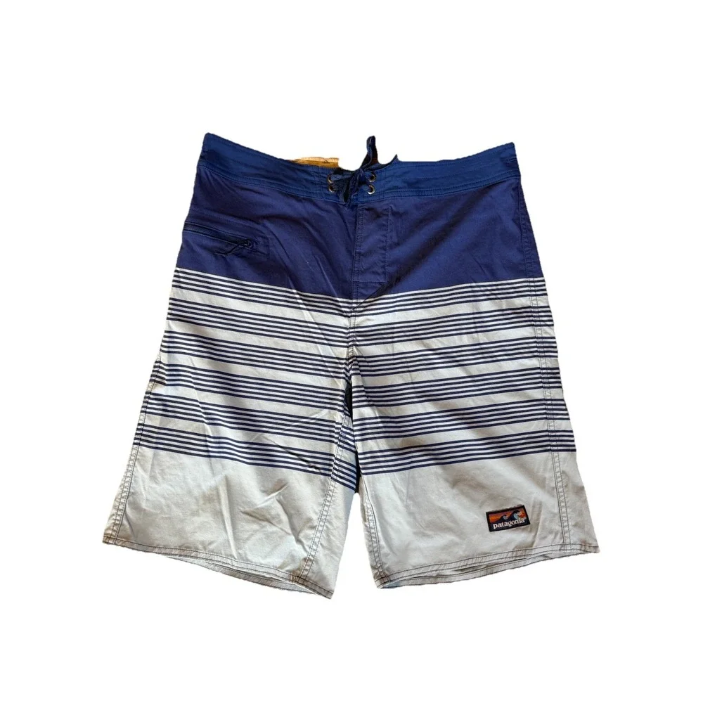 Patagonia Stretch Wavefarer Board Shorts Mens 34 Blue Beach Fish Water sports